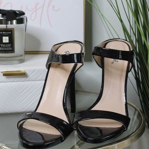 Black Patent Leather Open Toe Mule Heel